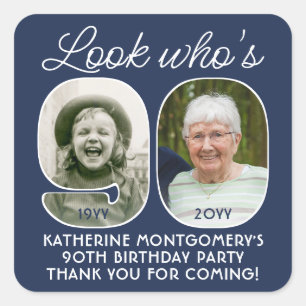 DIY Colours • Look Who's 90 Birthday Party 2 Photo Square Sticker
