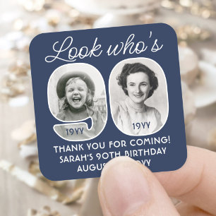 DIY Colours • Look Who's 90 Birthday Party 2 Photo Square Sticker