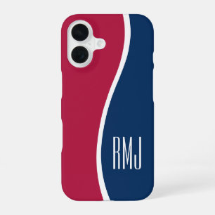 DIY Colours Modern Monogrammed Curve Red White Blu iPhone 16 Case