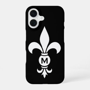 DIY Colours Monogrammed Fleur De Lis Black & White iPhone 16 Case