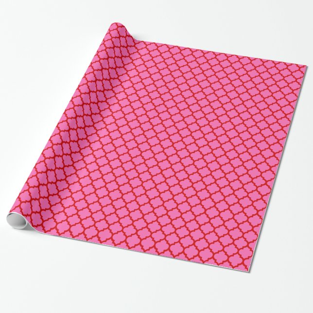 DIY Colours Moroccan QuatrefoiL SV Red Hot Pink Wrapping Paper (Unrolled)