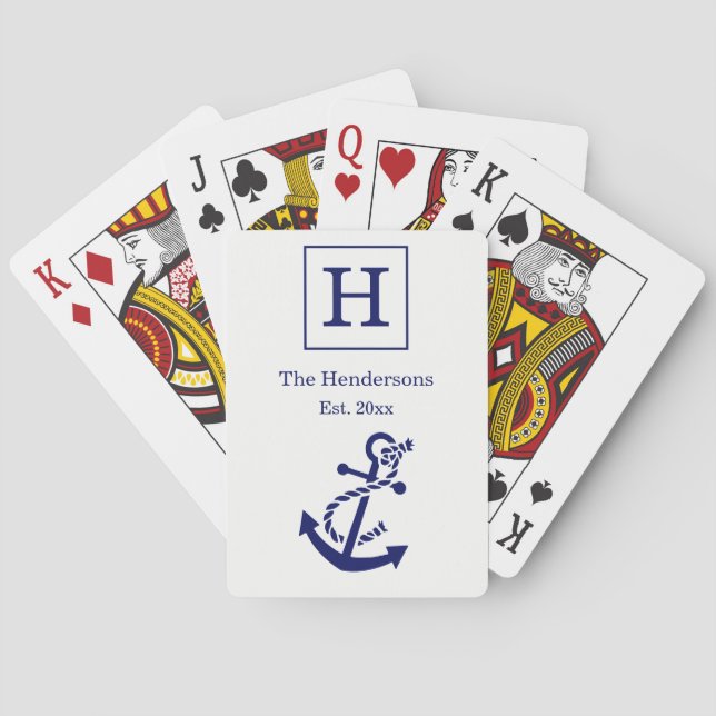 DIY Colours Nautical Anchor White Navy UL Playing Cards (Back)