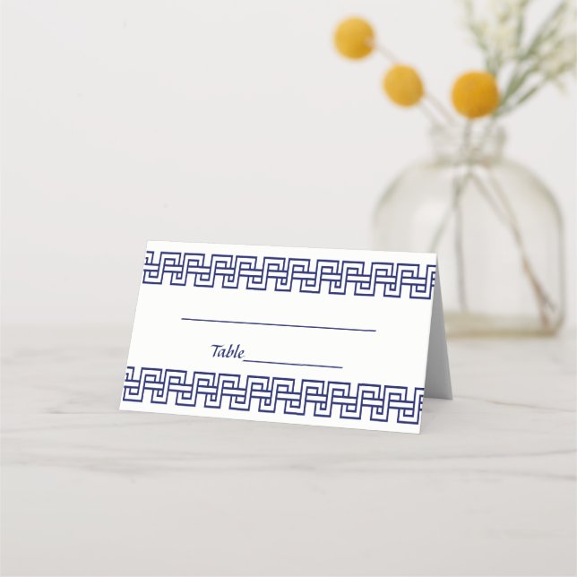 DIY Colours Navy Blue Greek Key Meander Border #5W Place Card (Back)