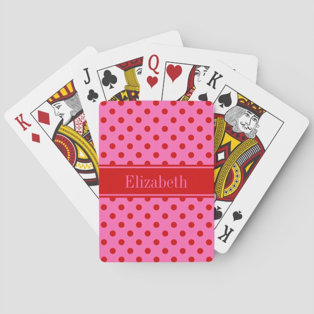 DIY Colours Polka Dots Red Ribbon Hot Pink BG S Playing Cards (Back)