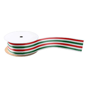 DIY Colours Red Forest Green White Stripe Satin Ribbon