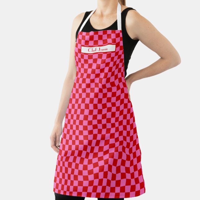 DIY Colours Red Hot Pink Chequerboard Pattern  Apron (Insitu)