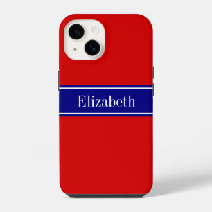 DIY Colours Red, Navy Ribbon Name Monogram S iPhone 14 Case