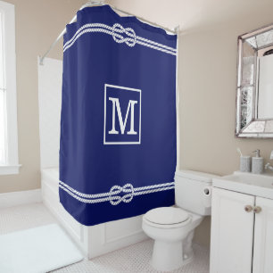 DIY Colours Rope Knot Framed LG Monogram Navy Whit Shower Curtain