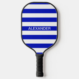 DIY Colours Royal Blu White Stripes Name Monogram Pickleball Paddle