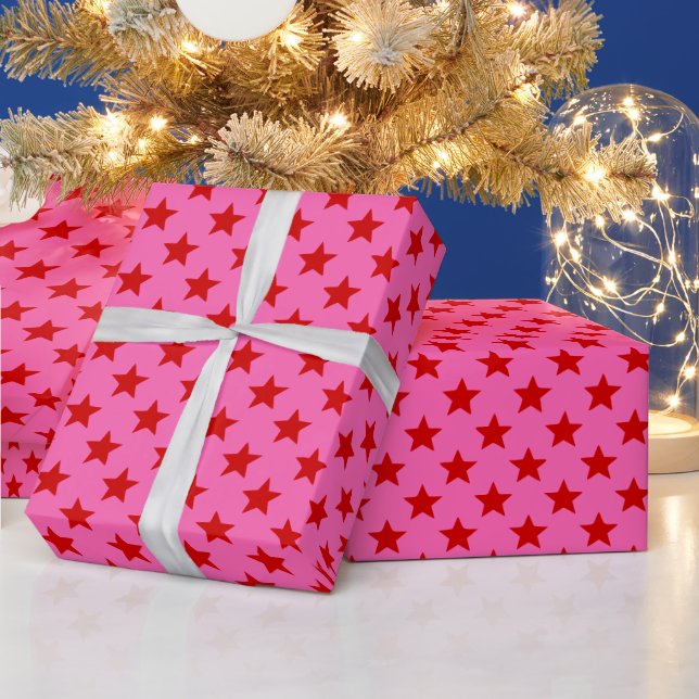DIY Colours Stars Large SV Hot Pink Red Wrapping Paper (Holidays)