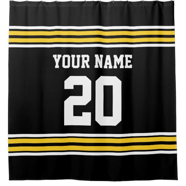 DIY Colours Team Jersey Stripes Black Gold SV Shower Curtain (Front)