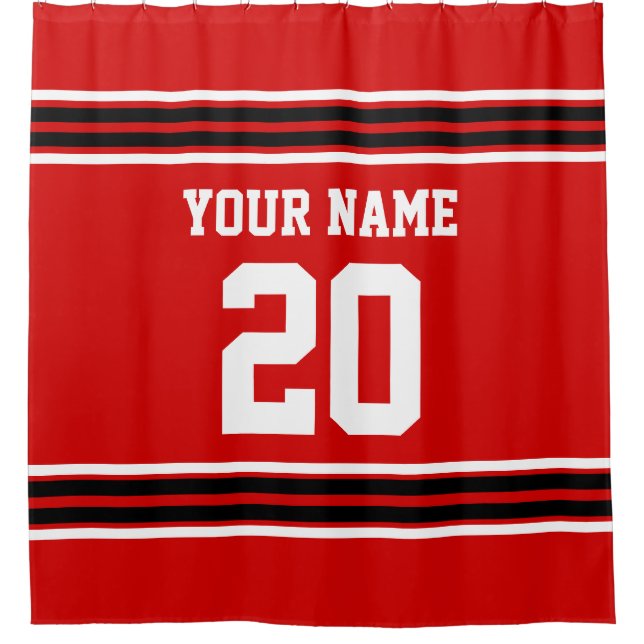 DIY Colours Team Jersey Stripes Red Black SV Shower Curtain (Front)