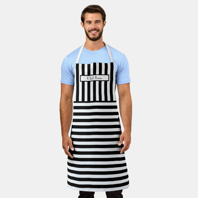 DIY Colours Vertical Horizontal Stripe Black White Apron (Worn)