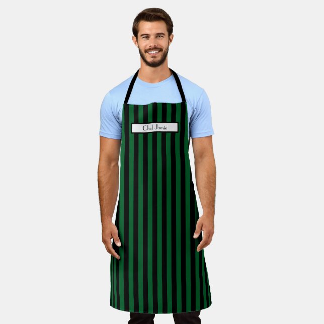 DIY Colours Vertical Stripe Black Green Apron (Worn)