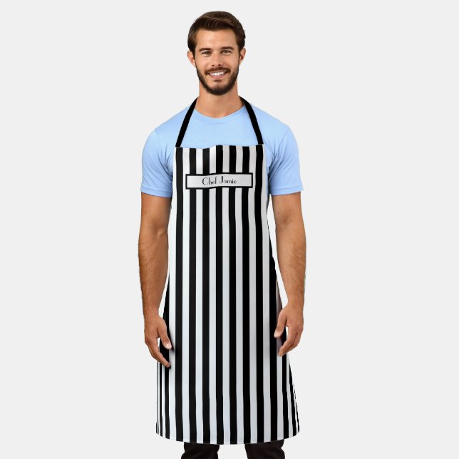 DIY Colours Vertical Stripe Black White Apron (Worn)