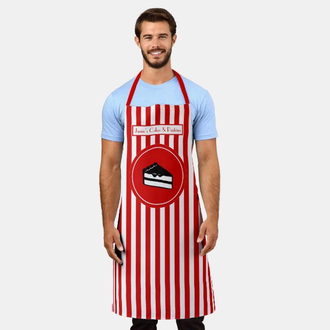 DIY Colours Vertical Stripe Red White Cake Slice Apron (Worn)