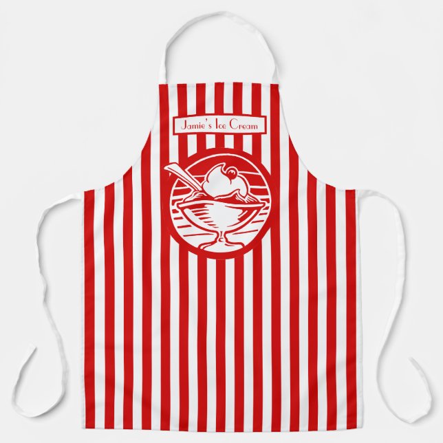 DIY Colours Vertical Stripe Red White Ice Cream Apron (Front)