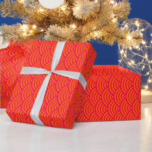 DIY Colours Waves Japanese Seigaiha Orange Rasperr Wrapping Paper