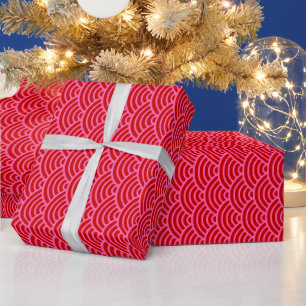 DIY Colours Waves Japanese Seigaiha Red Ht Pink Wrapping Paper