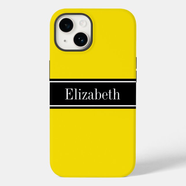 DIY Colours Yellow, Black Ribbon Name Monogram S Case-Mate iPhone Case (Back)