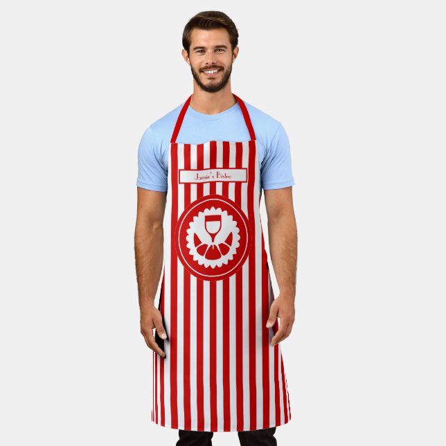DIY Colrs Vertical Stripe Red White Croissant Wine Apron (Worn)