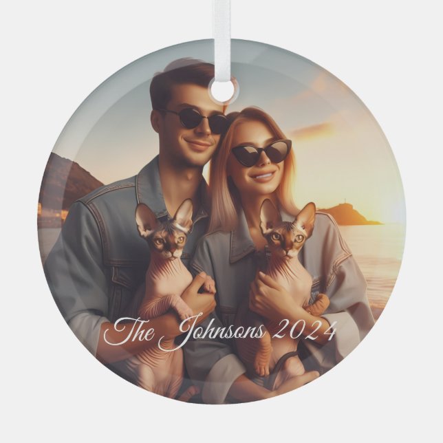 DIY Custom Memorable Sphynx Cat Family Pet Glass Tree Decoration (Front)