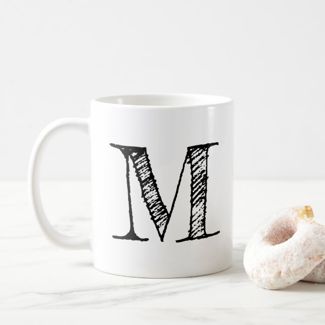 DIY Custom Personalised Black Monogram Initial Tea Coffee Mug (With Donut)