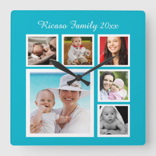 DIY Custom Personalised Photo Collage Template Square Wall Clock