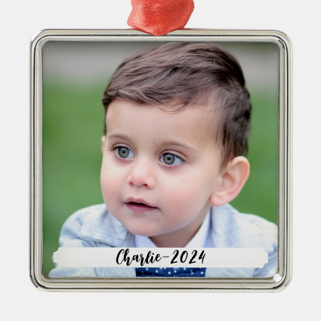 DIY Custom Photo and Text Christmas Metal Ornament (Front)