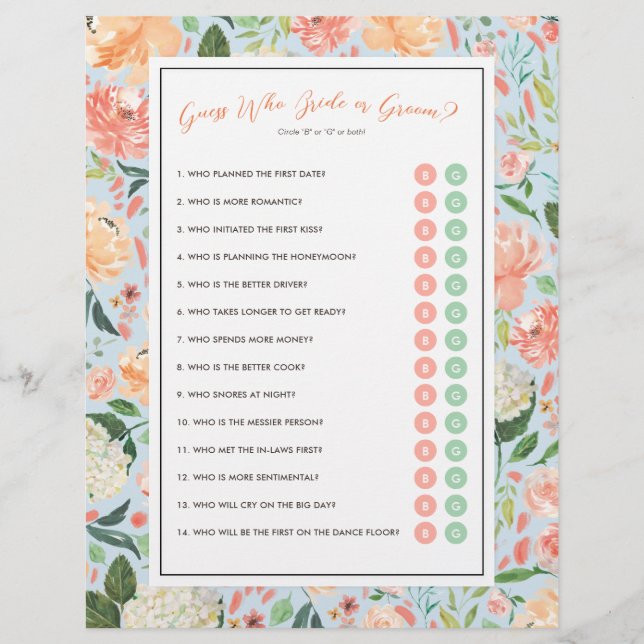 DIY Customise Your Bridal Shower Game with Photo (Front)