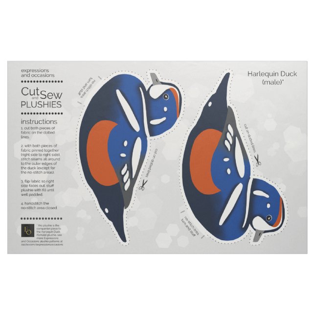 DIY Cut & Sew Plush Male Harlequin Duck Fabric (Fat Quarter)