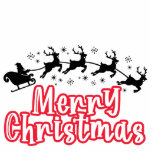 DIY cutout | merry Christmas Santa sleigh reindeer Standing Photo Sculpture<br><div class="desc">Give your family and friends a unique and fun desktop / table decoration featuring the words "merry Christmas" in a decorative calligraphy style font. The font is white with a thick white edge and has the black silhouette of Santa being pulled in his sleigh across the sky by his loyal...</div>