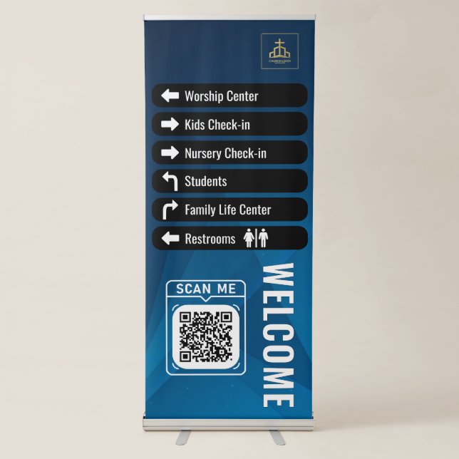 DIY Directional Welcome Church Retractable Banner (Front)