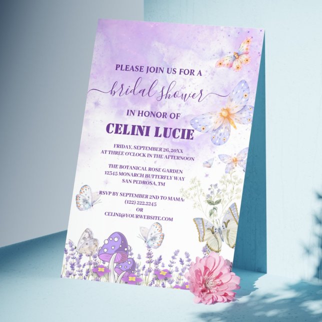 DIY Elegant Gold and Purple Butterfly Bridal Showe Invitation (DIY Elegant Gold and Purple Butterfly Bridal Shower Invitation)