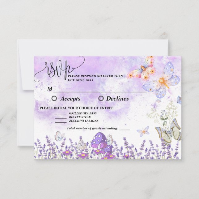 DIY Elegant Gold and Purple Butterfly RSVP Card (Front)
