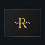 DIY Elegant Gold Monogram & White Name, Black Doormat<br><div class="desc">Personalise this trendy black doormat with Gold Monogram and White Name. A simple,  yet elegant design for him or her.</div>