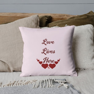 DIY Elegant Script Red Heart Valentine's Day Pink Cushion