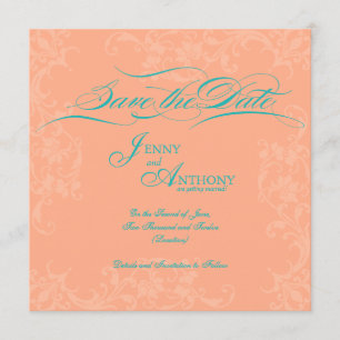 DIY Elegant Script Save the Date in Coral and Teal Invitation