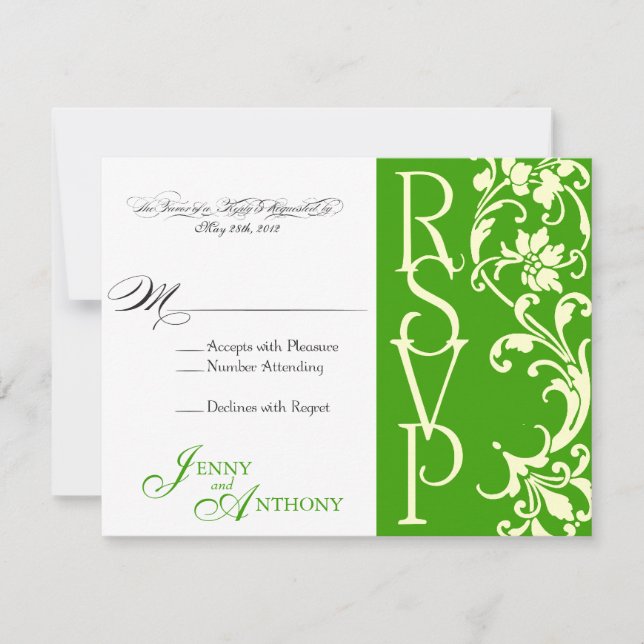 DIY Elegant Simple RSVP in Emerald and Cream Card (Front)