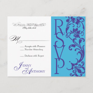 DIY Elegant Simple RSVP Vintage Purple & Sky Blue Card