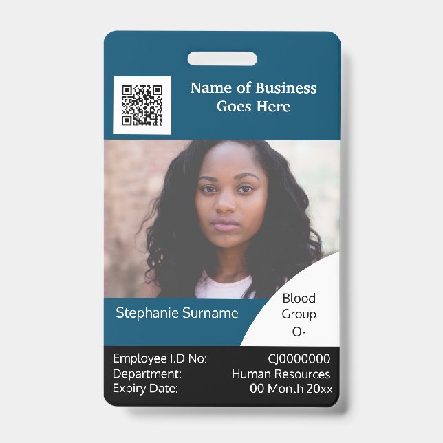 DIY Employee ID card blue black white Badge (Front)