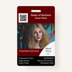 DIY Employee ID card Burgundy black white ID Badge