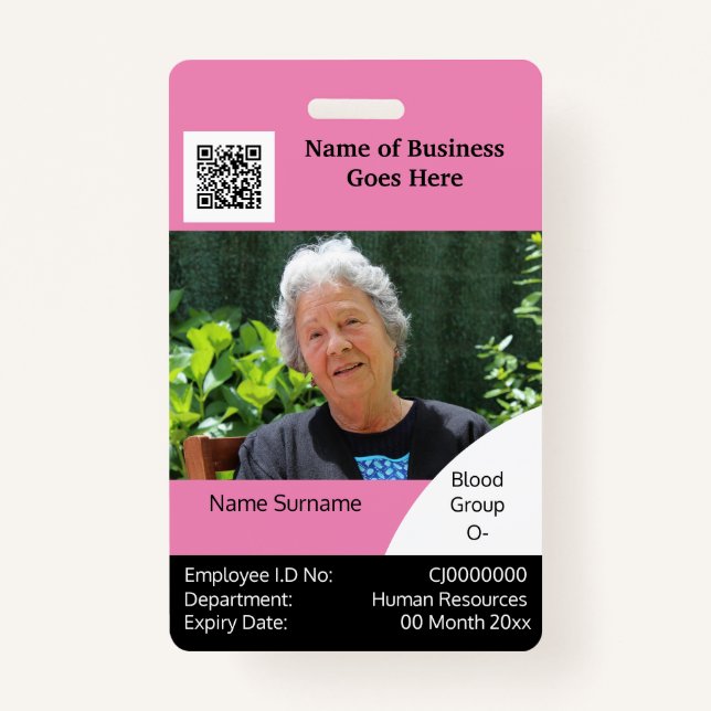 DIY Employee ID card pink black white template ID Badge (Front)