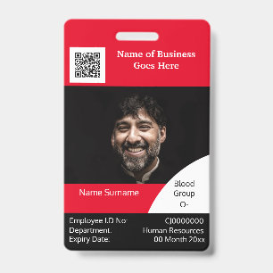 DIY Employee ID card red black white template Badge