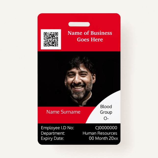 DIY Employee ID card red black white template ID Badge (Front)