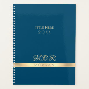 DIY Fancy Gold Monogram & Name, Title, Dark Blue Planner