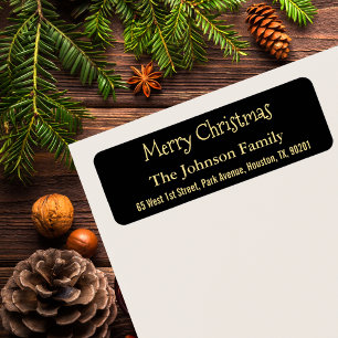 DIY Faux Gold Black Merry Christmas Return Address