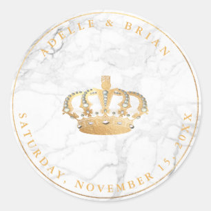 DIY Faux Gold Crown w/Pearl+Marble Classic Round Sticker