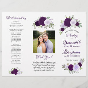 DIY Fold Purple Boho Roses Wedding Program Flyer