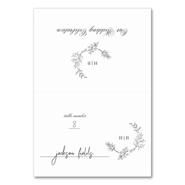 DIY Folded Floral Wreath Monogram Place Card (Front)